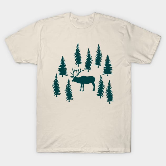 Elk In Forest (Radiant) T-Shirt by Cascade Patterns